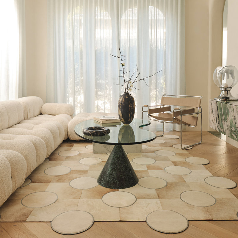 Art Hide X Greg Natale Cowhide Block Print Area Rug, Rectangle 10' x 14', White/Cream