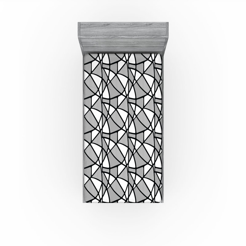 Ensemble de 2 draps-housses Ambesonne, Drap-housse de taille simple, Noir / blanc géométrique