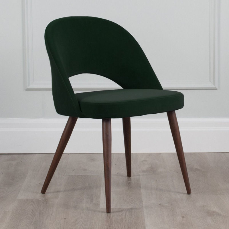Kanthan 18'' H Velvet Upholstered Side Chair, Walnut, Emerald Green