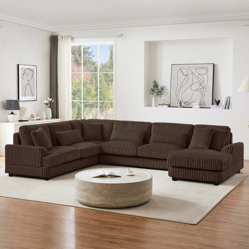 Canapé modulaire surdimensionné de 129 po en forme de U Canapé moderne de 129 po revêtu de velours côtelé doux avec une chaise longue pour le salon