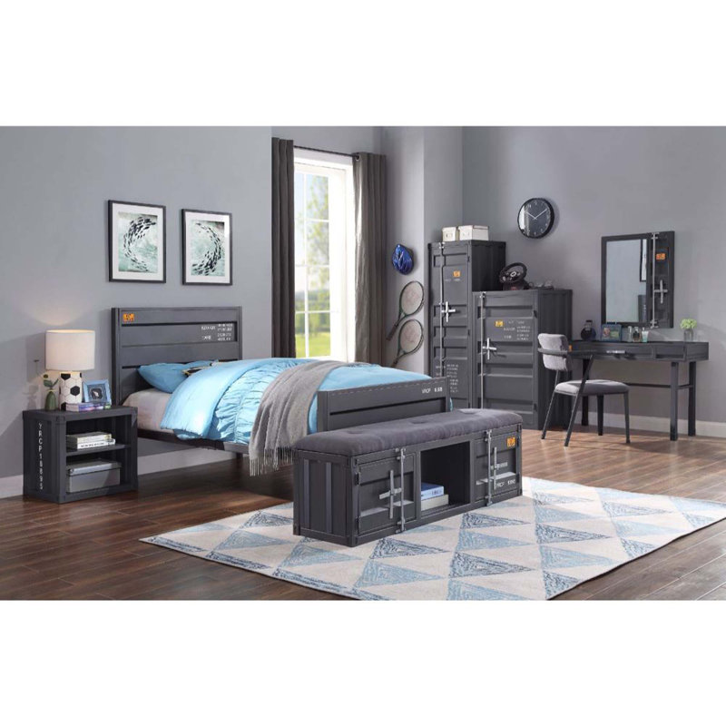 Egon Metal Bed, Cargo Container Style, Rectangular Headboard & Footboard, Twin, Gunmetal