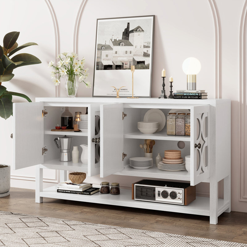 Sideboard,Buffet table,Dining cabinet,Office credenza with open shelf, Antique White