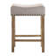Tabourets confortables de hauteur comptoir en lin brun clair (2) - Pieds en chêne rustique vieilli, tabouret de style sans dossier gris et moderne