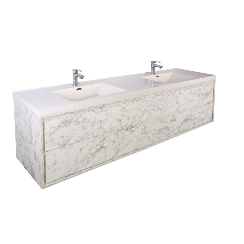 Azden 70.6" Wall-Mounted Double Bathroom Vanity Set, Marble White