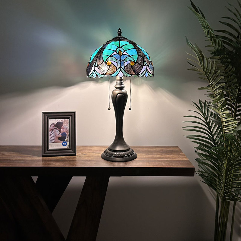 Pelagios Tiffany Table Lamp Green Brown Stained Glass Included LED Bulbs Liaison Lamp 22"H*12"W*12"D
