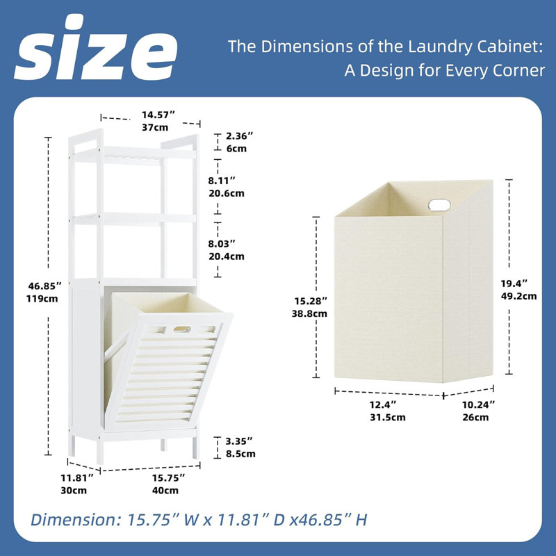 Panier à linge incliné en bambou, armoire à linge de salle de bain 10 gallons avec panier pliant caché, armoire de rangement de vêtements indépendante avec support de rangement