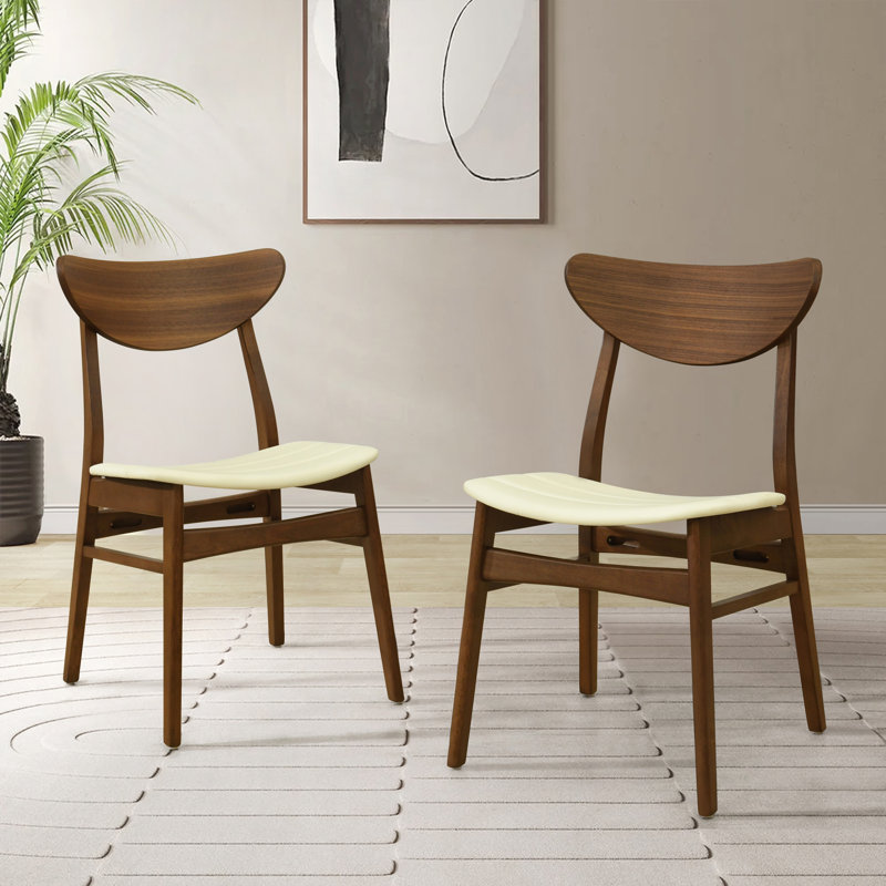  Chaises de salle à manger de style Mid-Century moderne beige, ensemble luxueux de 2 chaises de cuisine en cuir, sièges en bois naturel clair contemporain