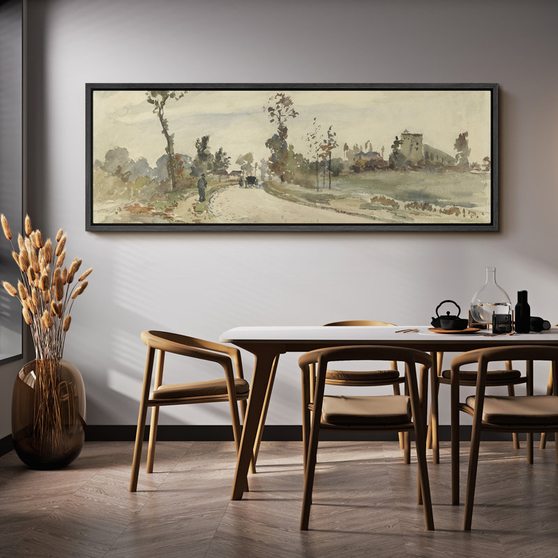 Rustic Countryside, campagne, aquarelle, paysage rétro encadré sur toile, H 20 po x l 60 po, Noir, noir, noir, noir