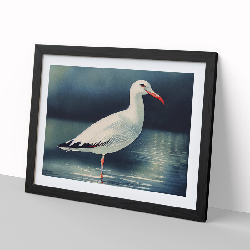 Watercolour Seagull Vol.2 - Single Picture Frame Print, Black, 25cm H x 34cm W