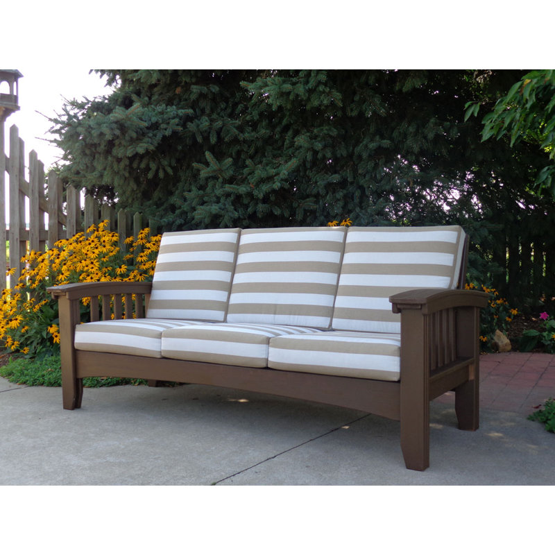 Calla 79'' Wide Patio Sofa with Cushions, Heather Beige Sunbrella®, Chocolate Brown