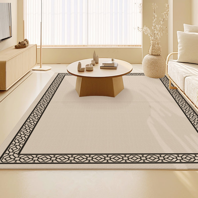 Tapis rectangulaire en polyester tissé à la machine kaki / noir Alyssah, Rectangle 4 pi 7 po x 6 pi 7 po