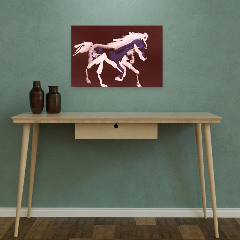 Cheval bleu galopant, impression abstraite, cheval moderne, 12" H x 18" W