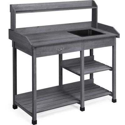 Burroughs Fir Wood Outdoor Potting Bench with Sink Drawer