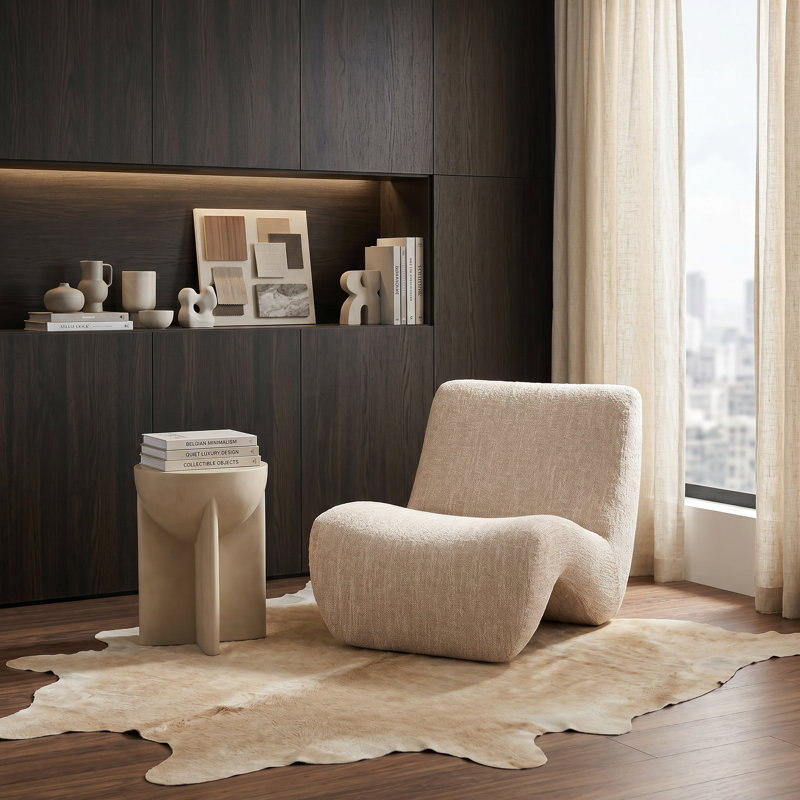 Fauteuil d'appoint en tissu beige moderne Spiro