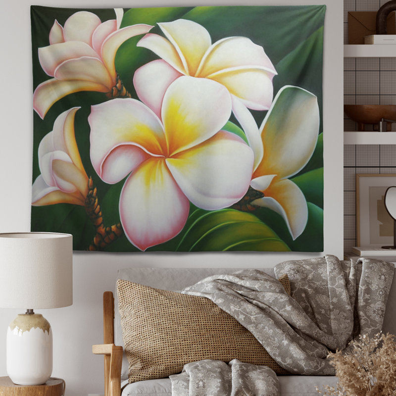 Tapisserie V en polyester blanc et jaune, H 50 po x l 60 po