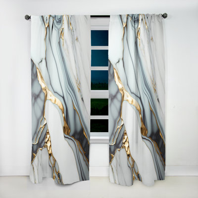 Abstract Geode Gold And White Marble V - Abstract Marble Curtain - Velvet Room Darkening - 1 panel