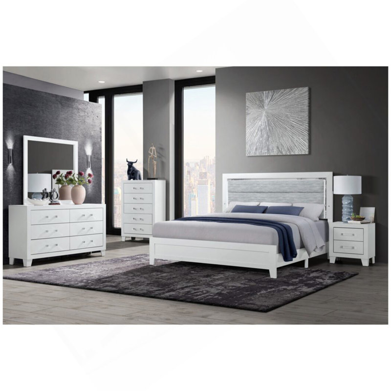 OMODA 5PC WHITE QUEEN BEDROOM SET WITH LED, Queen