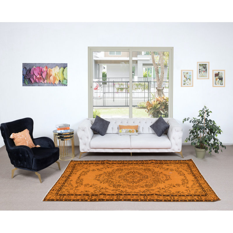 Tapis de décoration intérieure fait à la main 5,4 x 8,8 pi, tapis moderne de taille pièce, tapis turc orange