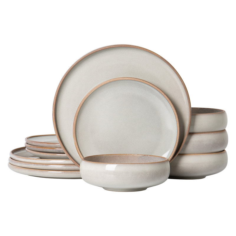 Service de table Circle en grès, 12 pièces, pour 4 personnes, Gris / Noir