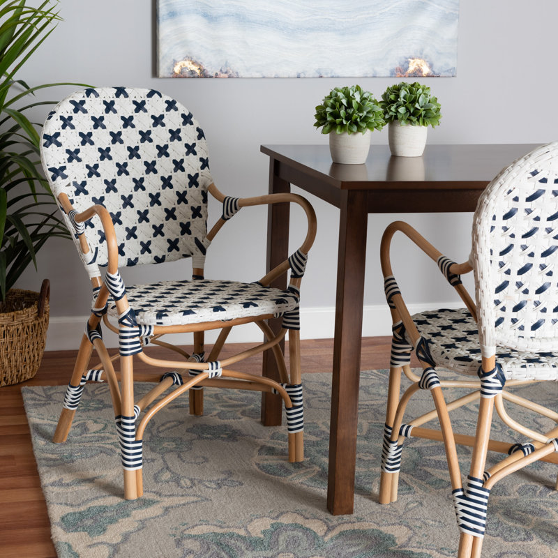 Botir Rattan Arm Chair in Blue/White/Brown