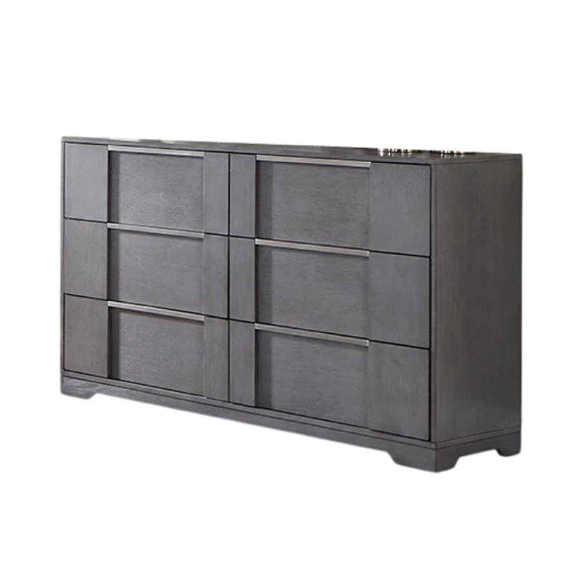 Commode large Levice, 6 tiroirs, poignées en nickel, bois gris
