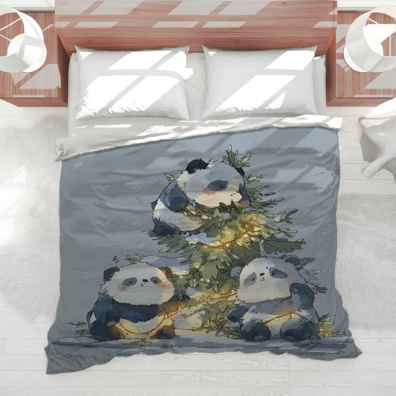 Édredon Pandas avec arbre de Noël, Grand lit