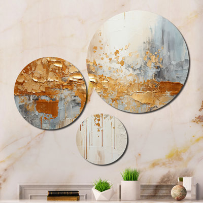 Golden Gleam I - Abstract Collages Metal Wall Art Prints Set