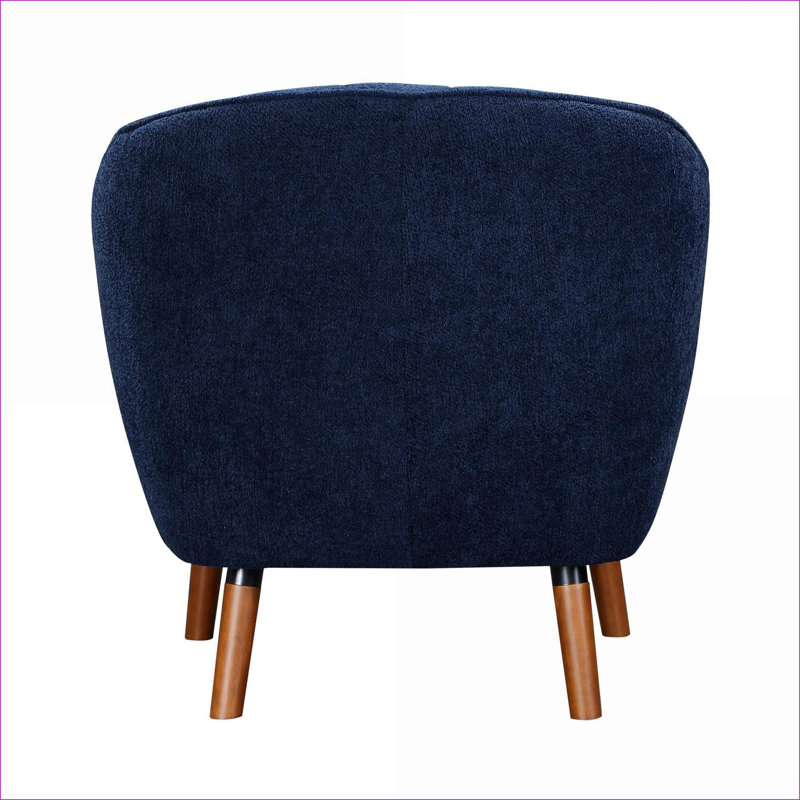 Fauteuil d'appoint Mid-Century moderne pour adultes, dossier en chenille bleu royal avec surpiqûres en chenille, pieds de salon en bois de noyer massif brun