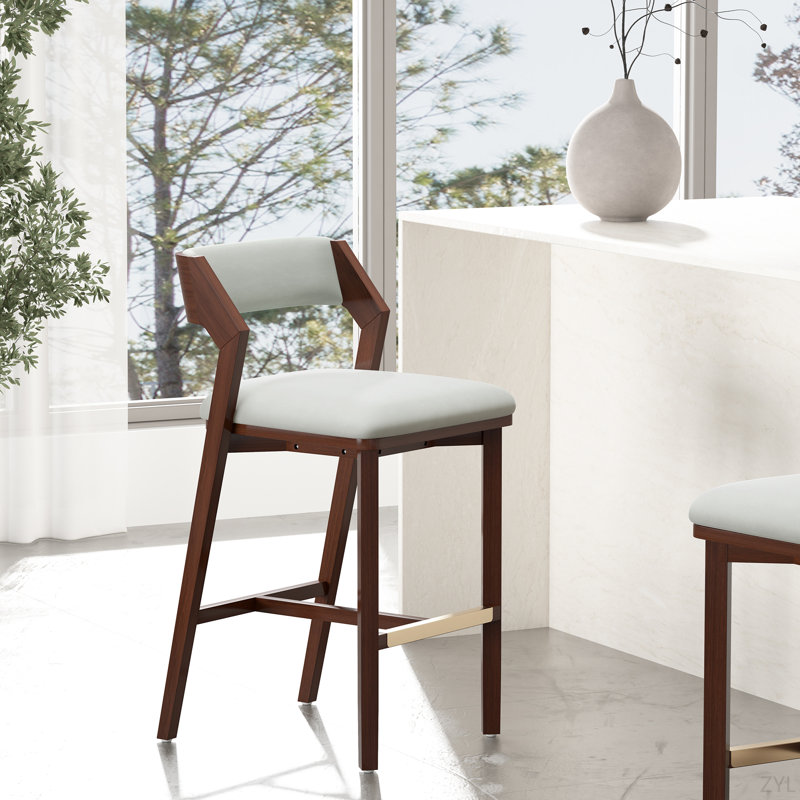 Tabouret de comptoir en chenille Evalyn, Velours blanc