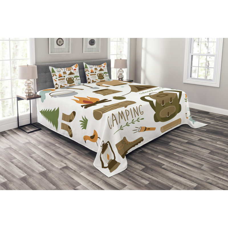 Adetoyosi White/Brown/Orange Microfibre Bedspread Set, 220 x 264 cm