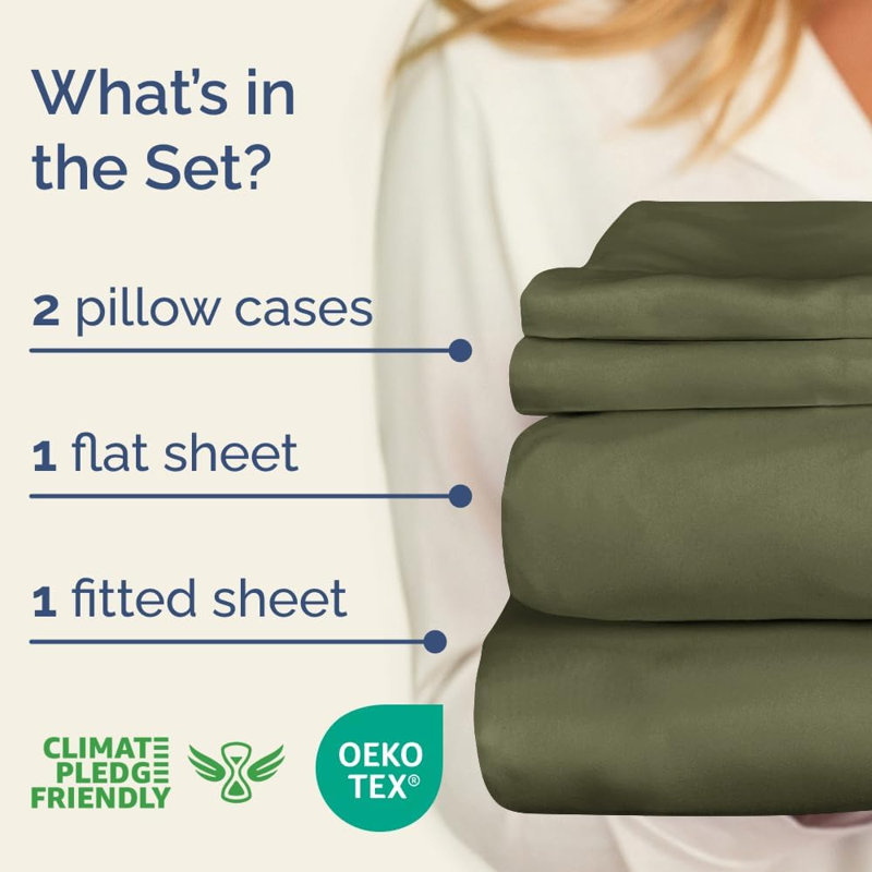 100% Cotton Sheet Set, 400 Thread Count Hotel Luxury Bedding, Soft & Breathable Bed Sheets, 4 Piece Set, Sage Green