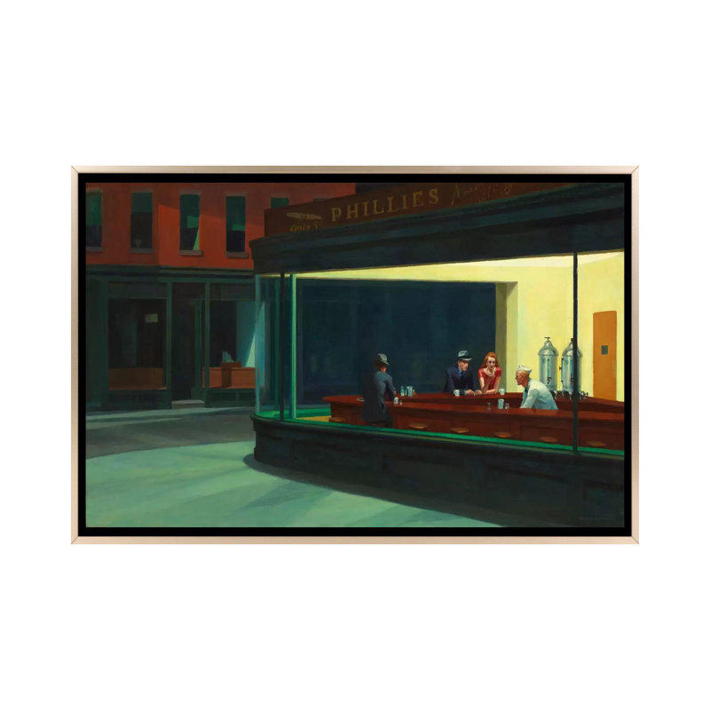 " Nighthawks, 1942 " by Edward Hopper, Champagne Framed, 32" H x 48" W x 1.5" D