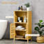 Armoire de salle de bain en bambou avec plusieurs tablettes et portes, naturel