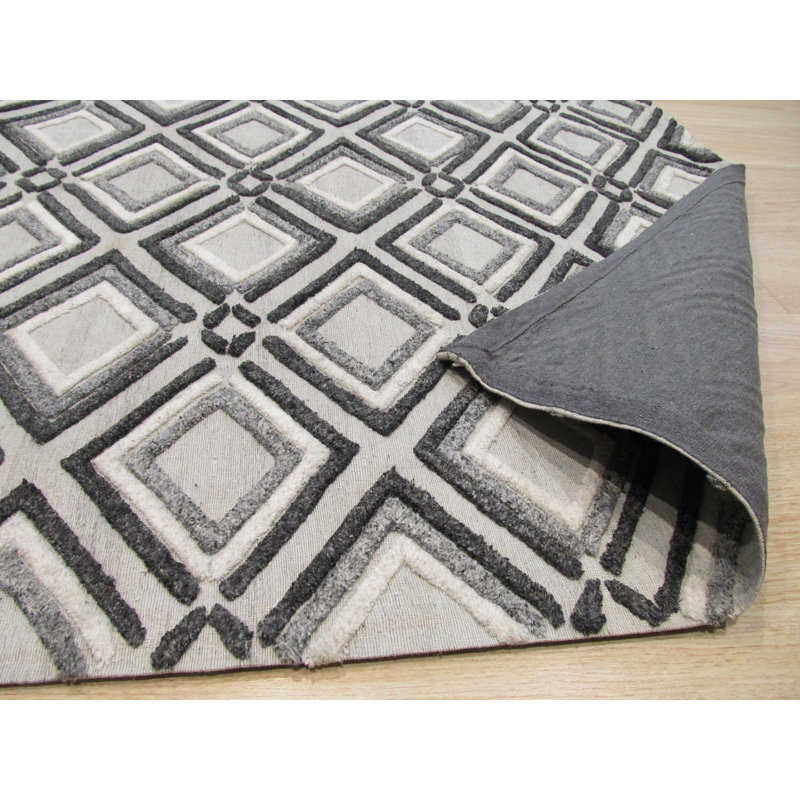 Wool Geometric Area Rug, Gray