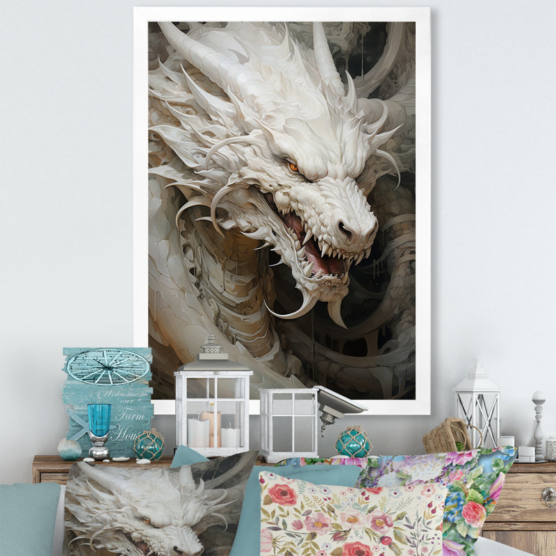 Dragon S Enchanted Realm I - Dragons, art mural, H 32 po x l 16 po x P 1 po, Cadre simple blanc