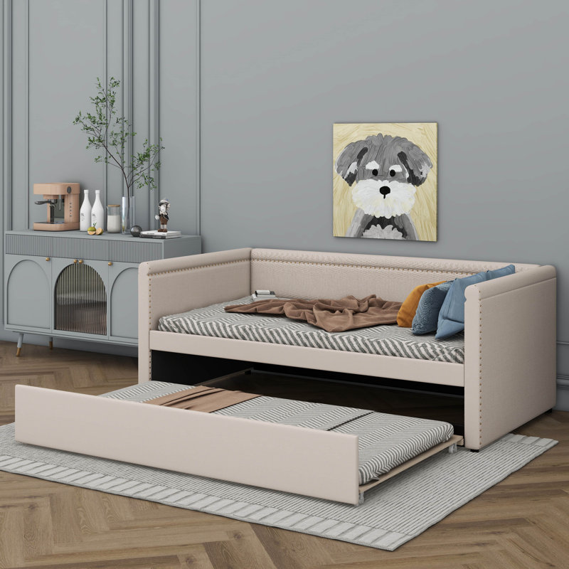 Lit de jour simple rembourré Elegant, Beige