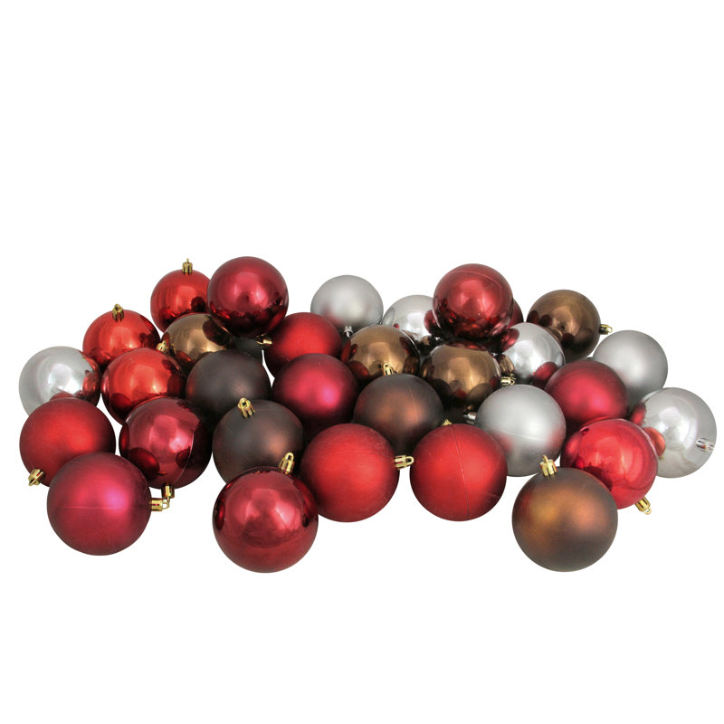 Boules de Noël incassables à 2 finitions, Rouge / bourgogne / étain