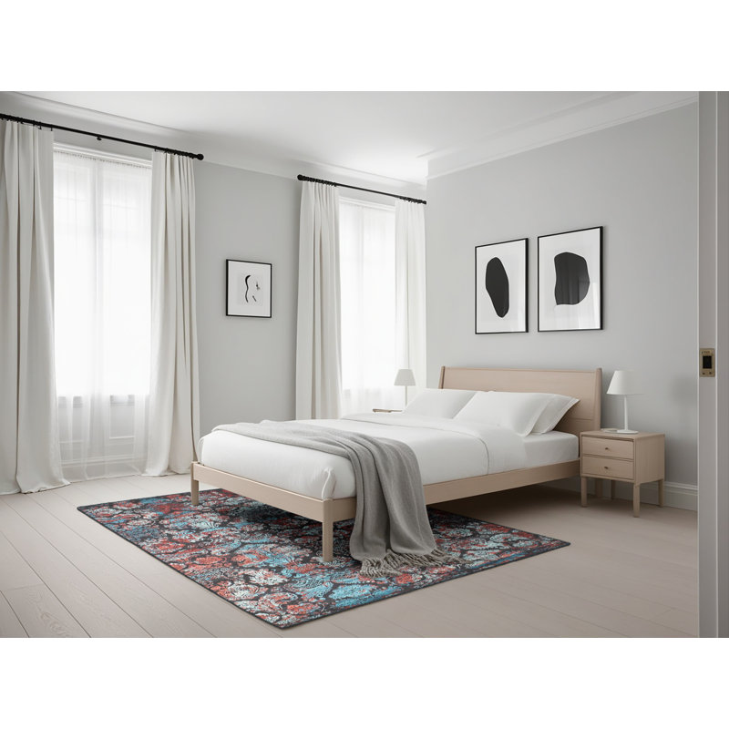 Tapis de zone bleu foncé contemporain, Rectangle 5 pi x 7 pi