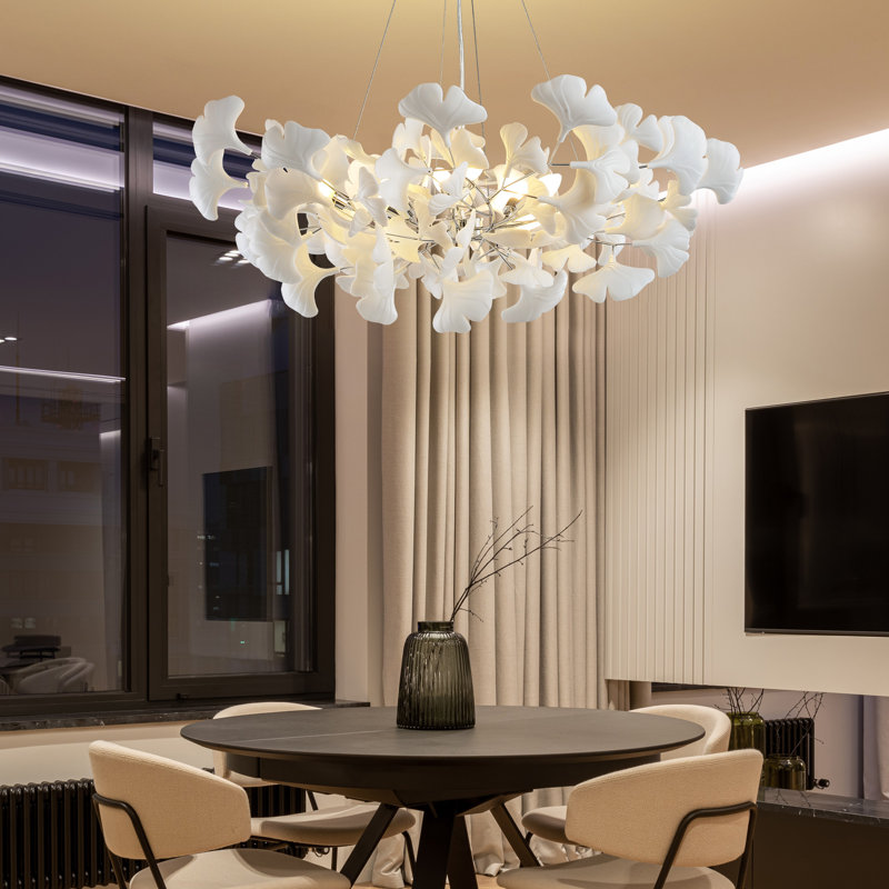 Lustre 40 lumières à feuilles de ginkgo 40 "en céramique 40", Argent