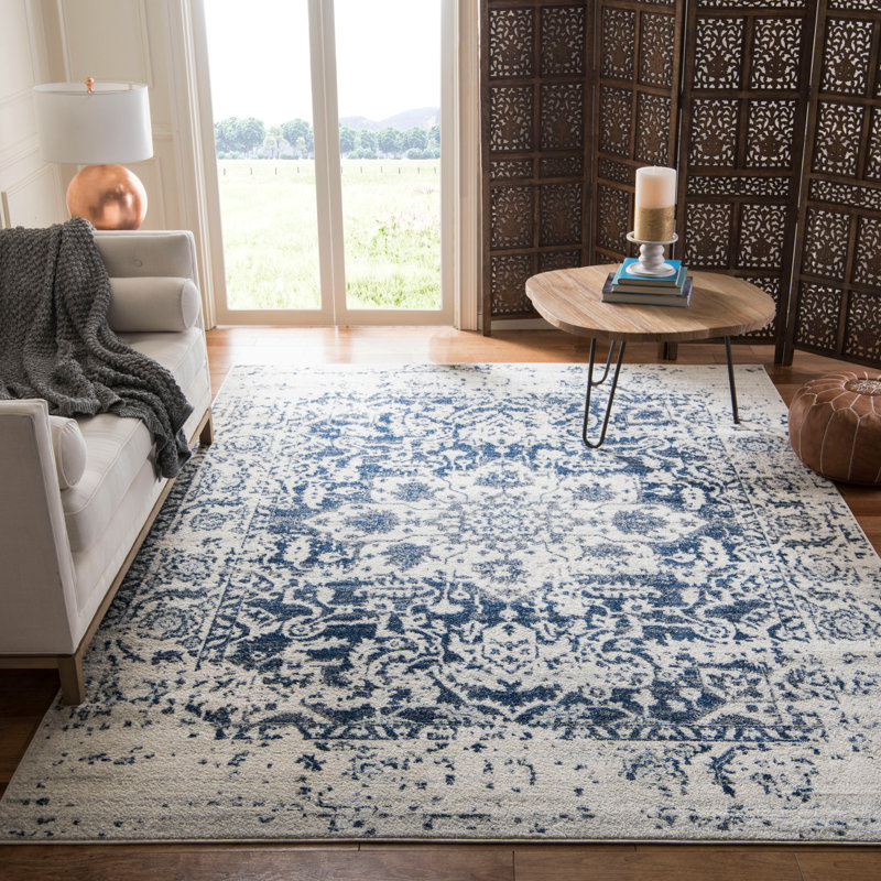 Leyva Cream/Navy Area Rug, Rectangle 274 x 366cm