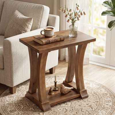 Solid Wood End Table, 2-Tier Sofa Side Table