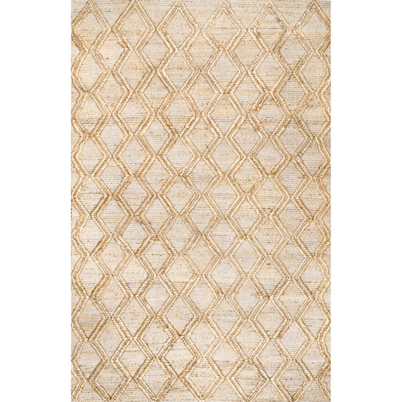 Tapis beige tissé à la main Nebeker, Rectangle 5 pi x 8 pi