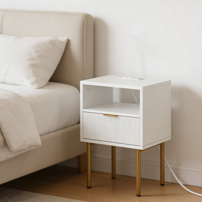 Table de chevet, table de chevet moderne avec tiroir et station de charge, petite table d'appoint pour chambre à coucher, salon