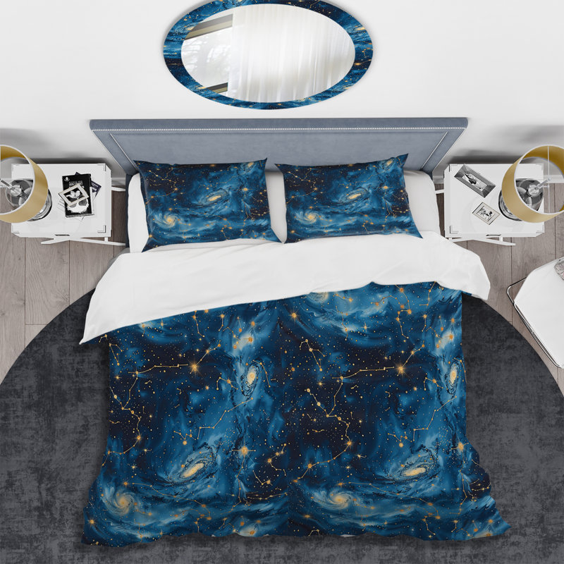 Ensemble de housse de couette en marbre Blue Gold Space I, Housse de couette très grand et 2 très grandes t