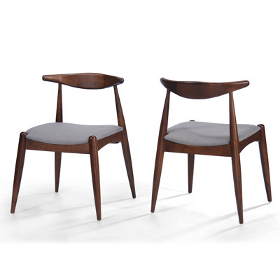 Set Of 2 Mid-century Modern Dining Chairs - Rubberwood Frame Ergonomic Backrest With Plush Cushions