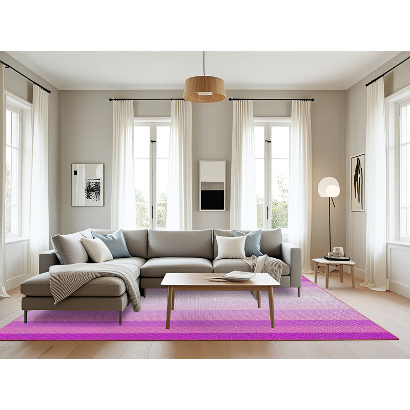 Tapis rayé rose / blanc Hanahan, Rectangle 8 pi x 10 pi