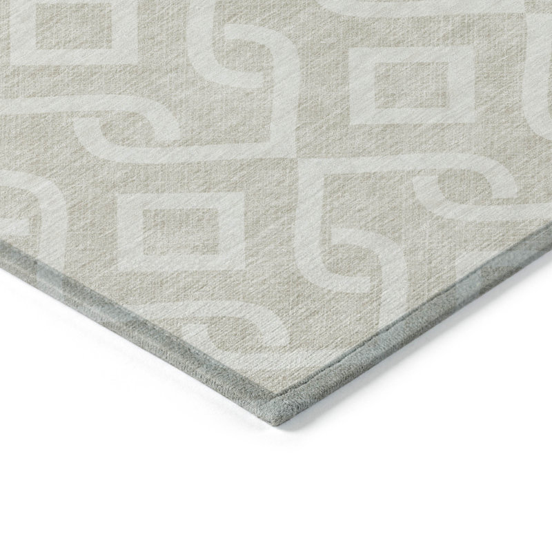 3' X 5' Beige And Ivory Geometric Washable Indoor Outdoor Area Rug