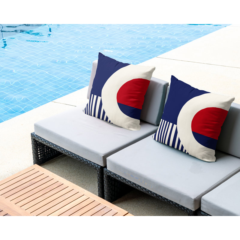 Jeté carré en polyester intérieur / extérieur, L 15 po x H 15 po, Rouge / bleu marine