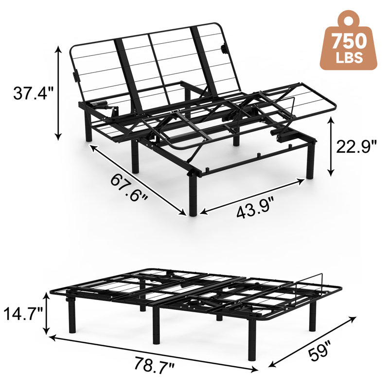 Base de lit réglable pour grand lit, option zéro, capacité de 750 lb, deux ports, structure de base en métal pliable, zéro, pour la détente dans la chambre à coucher