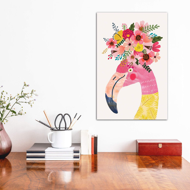 Flamant rose par Mia Charro - impression d'art graphique, Toile tendue, H 18 po x l 12 po x 1,5 po